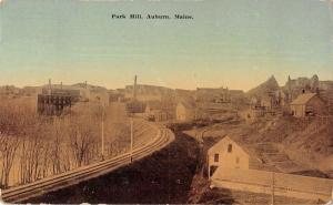 Auburn Maine birds eye view Park Hill train tracks antique pc Z11105