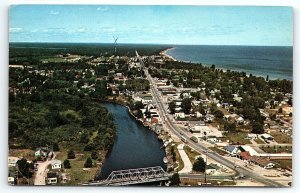 1960s OSCODA MICHIGAN AU SABLE RIVER LOOKING NORTH AERIAL VIEW POSTCARD P3424