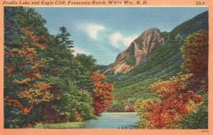 Vintage Postcard 1930s Profile Lake and Eagle Cliff Franconia Notch White Mts NH