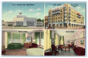 c1940's Civic Center Guest Room Hotel Great Falls Montana MT Multiview Postcard