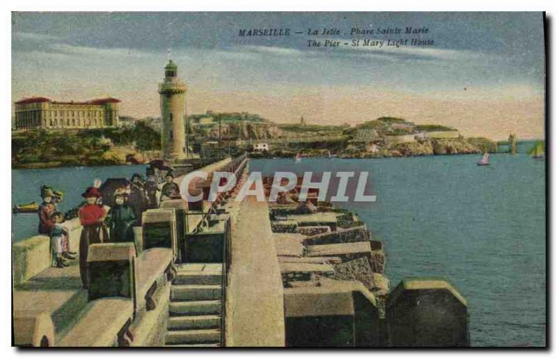 Old Postcard Marseille La Jetee Lighthouse St. Mary