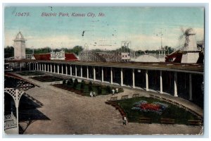 1913 Electric Park Flowers View Kansas City Missouri MO Posted Windmill Postcard