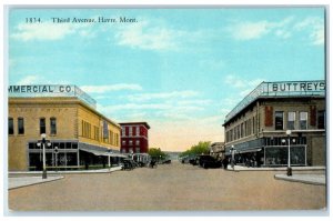 c1930 Third Avenue Exterior Building Havre Montana MT Vintage Antique Postcard