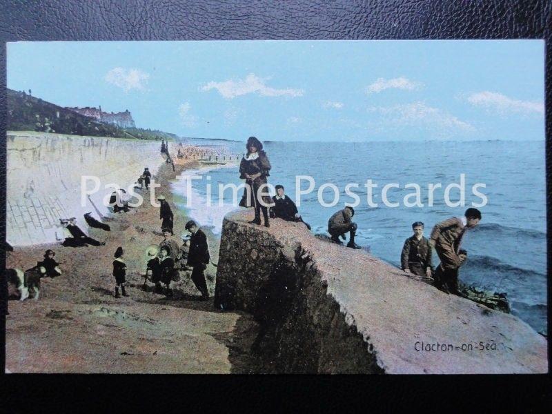 c1908 - Clacton on Sea - Excellent animated beach scene with children playing