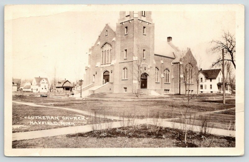 Hayfield MN~Trinity Lutheran Church~Neighbors~Gambrel Roofs~Parsonage?~RPPC 1929 