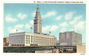 New US Post Office & Terminal Terminal Tower Postcard Cleveland Ohio