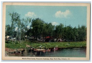 c1940's Martin River Camp Ferguson Highway North Bay Ontario Canada Postcard