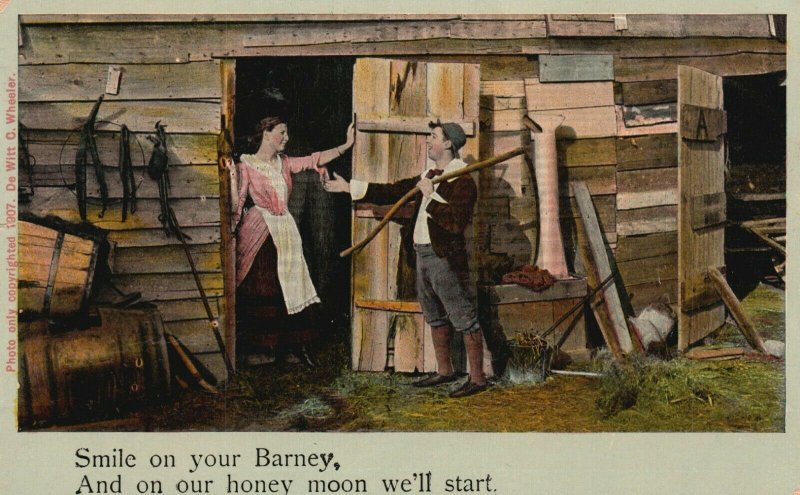 Vintage Postcard 1908 Smile on Your Barney, And on our Honey Moon we'll Start