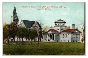 Postcard College Of Emporia Anderson Memorial Library KS Vtg. Standard View Card