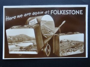 Kent FOLKESTONE 3 Image Multiview PORTERS TROLLEY - Old RP Postcard by A.H.& S.
