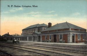 Livingston MT NP RR Train Station Depot c1910 Postcard