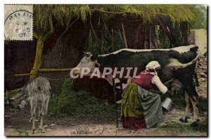 Old Postcard Folklore Milk woman has the & # 39etable Cow Goat