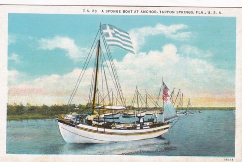 Florida Tarpon Springs A Sponge Boat At Anchor Curteich