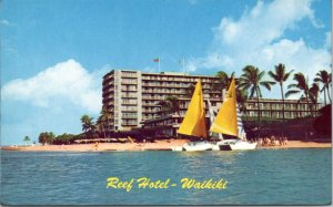 Postcard Hawaii - The Reef Hotel - view of hotel and catamarans