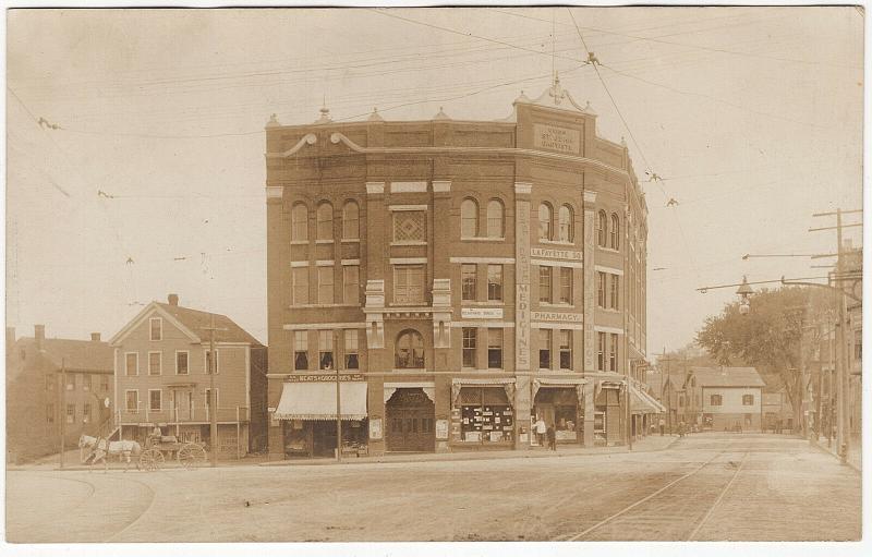 Haverhill MA 1906-15 RPPC Lafayette Square Market/Pharmacy Real Photo Postcard