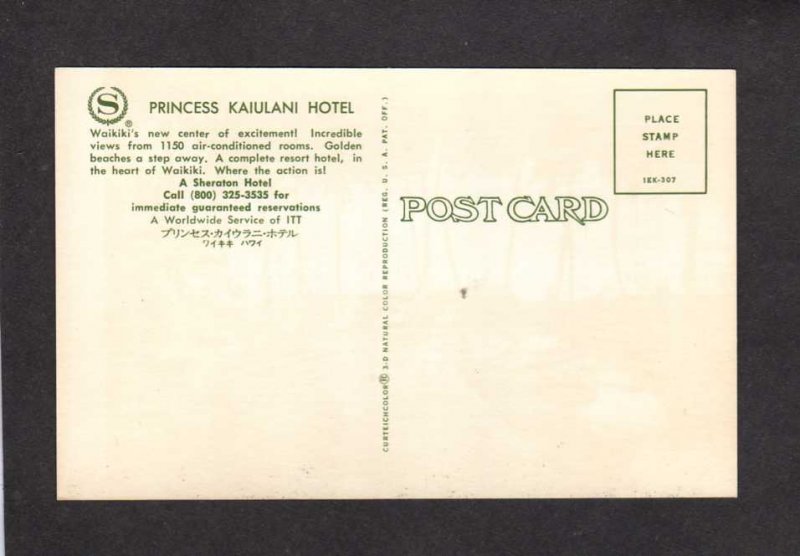 HI Sheraton Princess Kaiulani Hotel Waikiki Beach Honolulu Hawaii Postcard