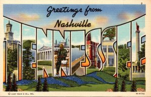 Tennessee Greetings From  Nashville Large Letter Linen Curteich