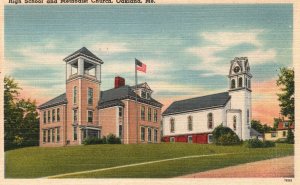 Oakland Maine ME, High School & Methodist Church Building, Vintage Postcard