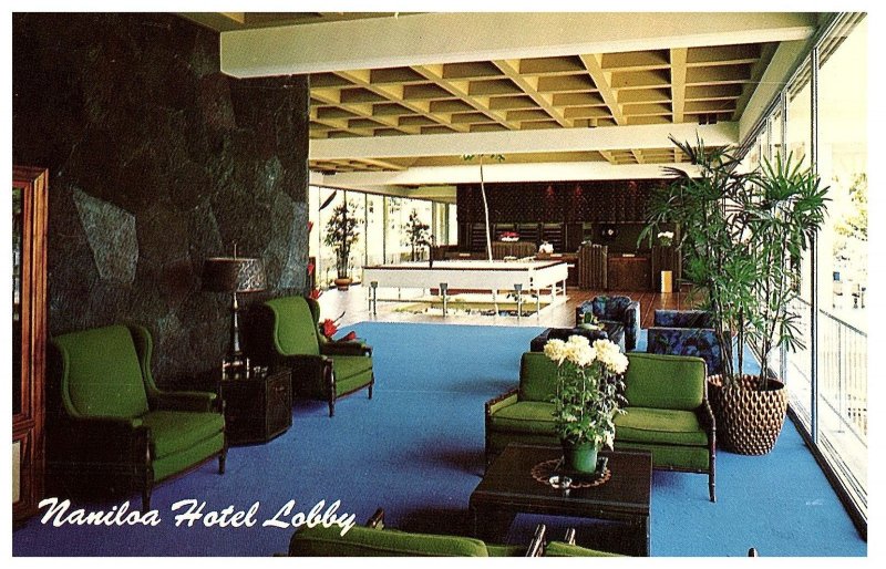 Naniloa Hotel Lobby Interior Hilo Hawaii Hotel Postcard