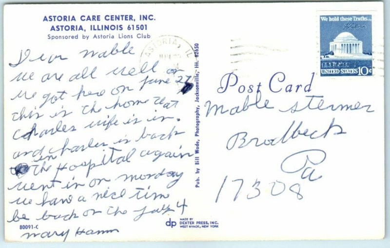 Postcard - Astoria Care Center, Inc. - Astoria, Illinois 