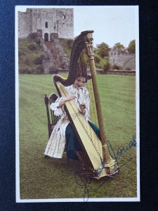 CARDIFF Signed JANET JONES Harpist & The Wales National Hostess c1950s Postcard