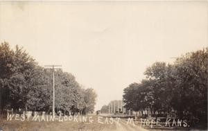 Mount Hope Kansas~West Main Street (East)~Horse Carriage~Rows of Trees~1910 RPPC