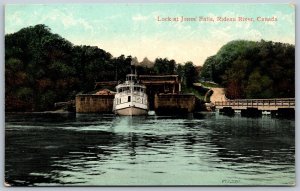 Postcard Elgin Ontario c1905 Lock at Jones Falls Rideau River Steamer