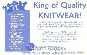 Wilkes Barre Pennsylvania Party Favors Knitwear Advertising Non PC Back AA30486