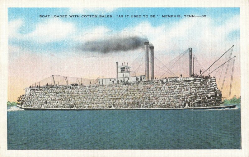 Postcard Boat Loaded With Cotton Bales Memphis Tennessee