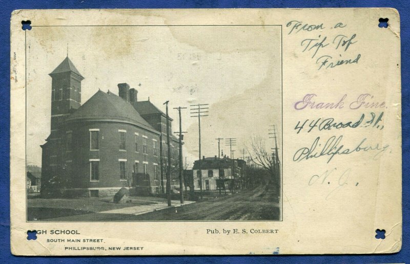 Phillipsburg New Jersey nj High School South Main Street postcard