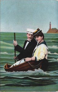 Romantic Couple Romance On A Boat Vintage Postcard C189