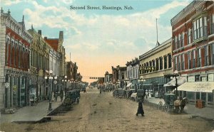 Postcard Nebraska Hastings Second Street autos Teich 23-6854