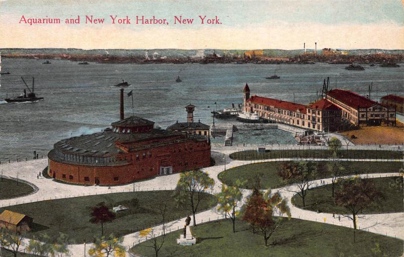 Aquarium and New York Harbor, New York, N.Y., Early Postcard, Unused