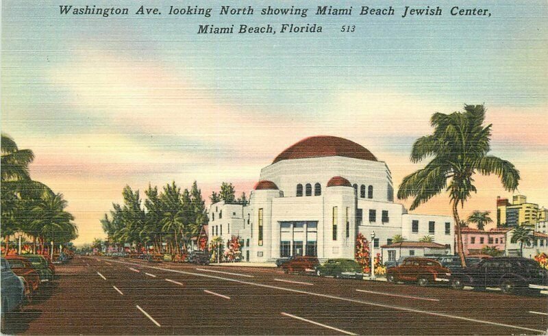 Miami Beach Florida Washington Ave Jewish Center  Judaica 1940s Postcard 21-9606