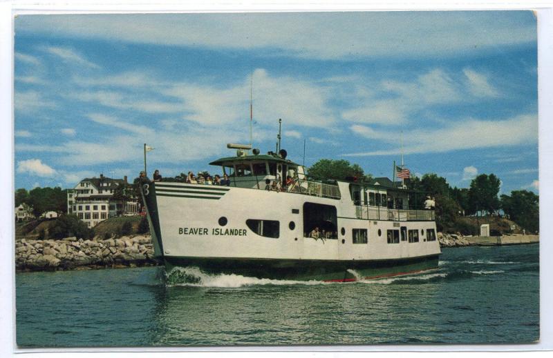 Beaver Island Car Ferry Boat Ship Charlevoix Michigan postcard