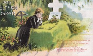 Am Eltern Grab German Mothers Grave Antique Postcard