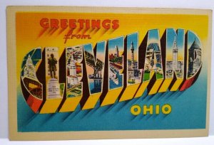 Greetings From Cleveland Ohio Large Big Letter City Postcard Linen Metropolitan