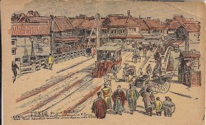 Tokyo, Japan, Artist Street View, Horse Drawn Street Car, Trolley pre 1907
