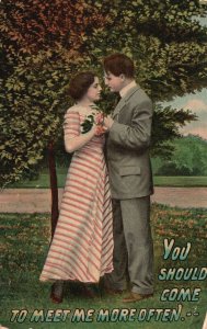 Vintage Postcard 1917 Lovers Couples Dating Place Park Flowers Romance