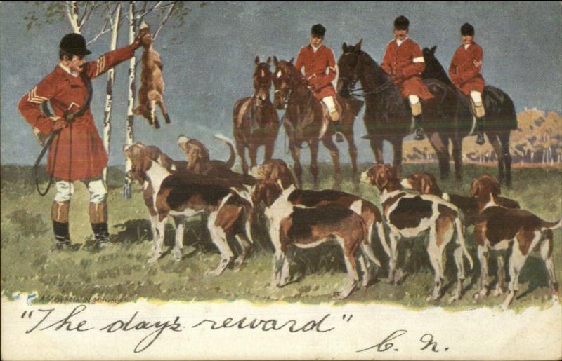 Fox Hunt Hunting Hound Dogs Horses Series #291 c1910 Postcard #4