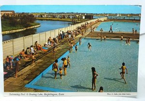 Families Enjoying The Swimming Pool  Brightlingsea Essex Vintage Postcard 1970s