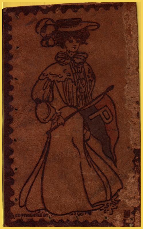 Leather Post Card of Pretty lady with P Flag