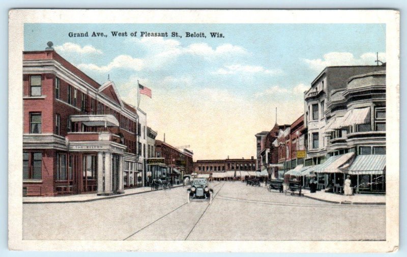 BELOIT, Wisconsin WI ~ Hilton Hotel GRAND AVENUE Street Scene c1910s Postcard