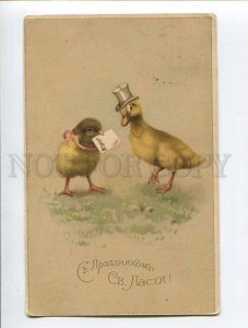 3048625 Dressed CHICKEN & Duck TOP HAT old EASTER RUSSIAN RPPC