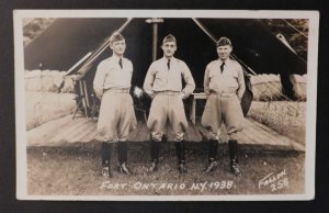 Mint Real Picture Postcard RPPC US Army Officers Ft Ontario NY 1938 Fallon Photo