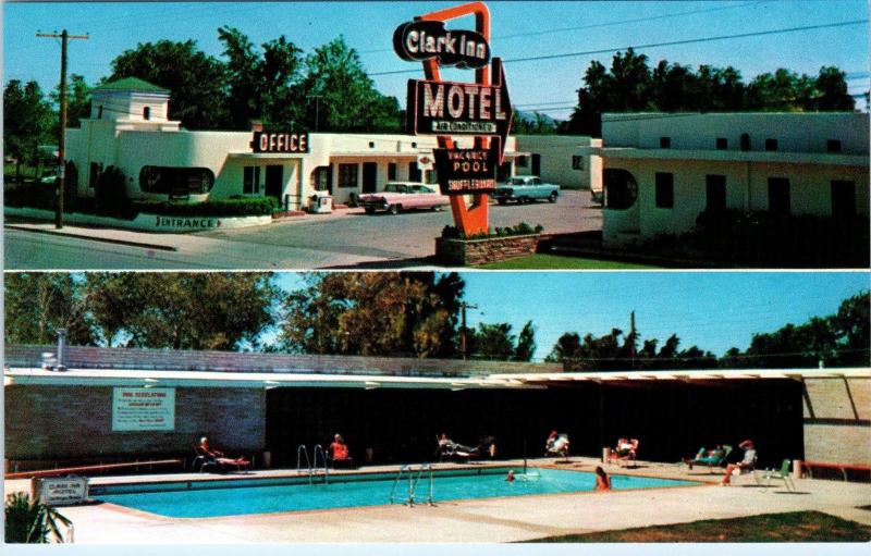 LAS VEGAS, NV Nevada   CLARK INN MOTEL   Pool   c1950s  Cars Roadside  Postcard