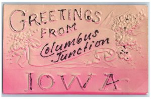 Columbus Junction Iowa IA Postcard Greetings Embossed Airbrush c1910's Antique