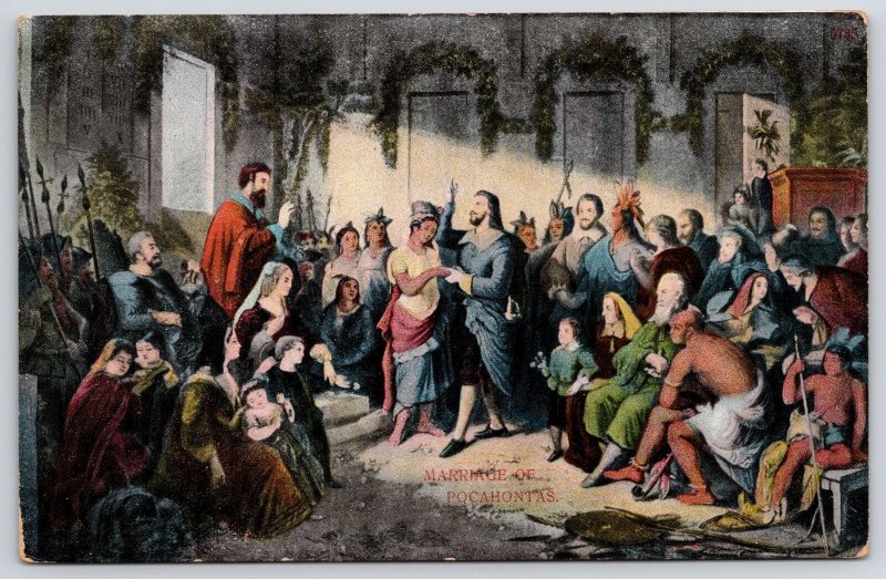 Marriage Of Pocahontas Portrait People Came To Witness Ceremony Postcard