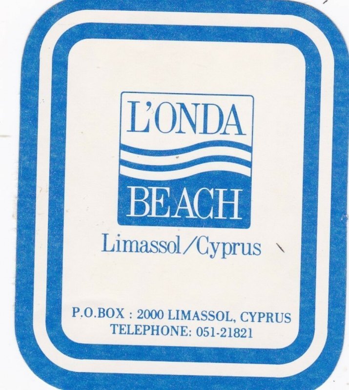 Cyprus Limassol L'Onda Beach Hotel Vintage Luggage Label sk2788