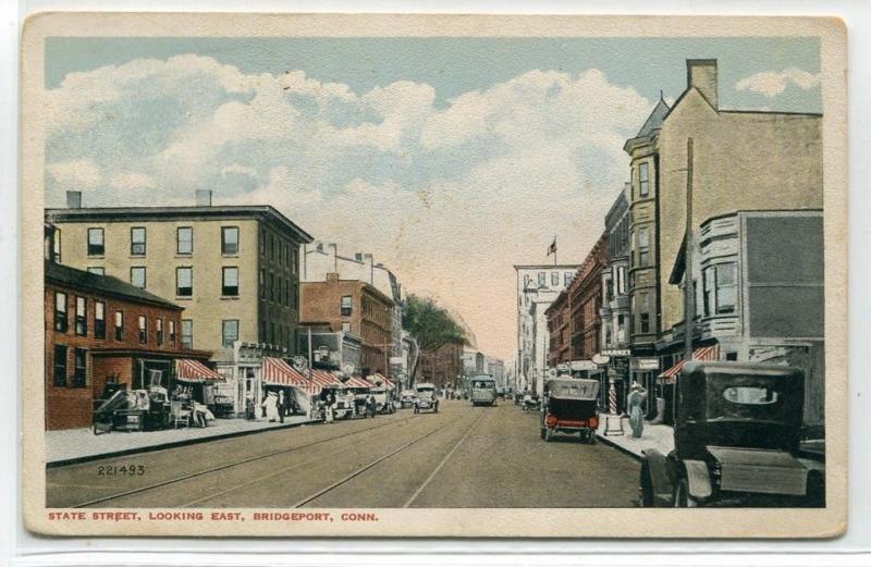 State Street Cars Bridgeport Connecticut 1920c postcard